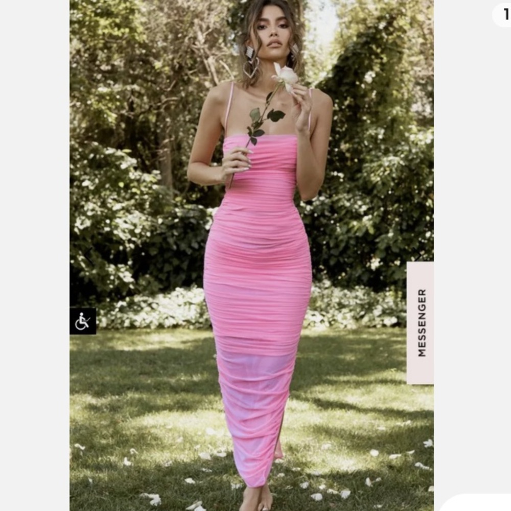 house of CB dress Xs pink ruched midi